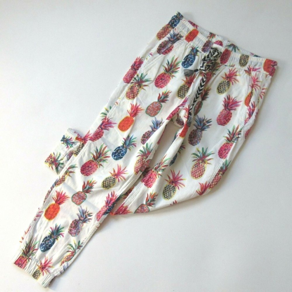 NWT J.Crew Seaside in Ivory Ratti Painted Pineapples Pull-on Jogger Pants 00